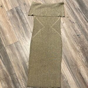 New York & Company Strapless Gold Dress